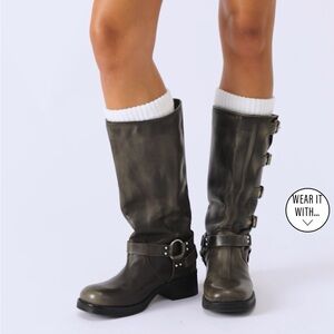 Steve Madden Dark Brown Leather Buckle Boots